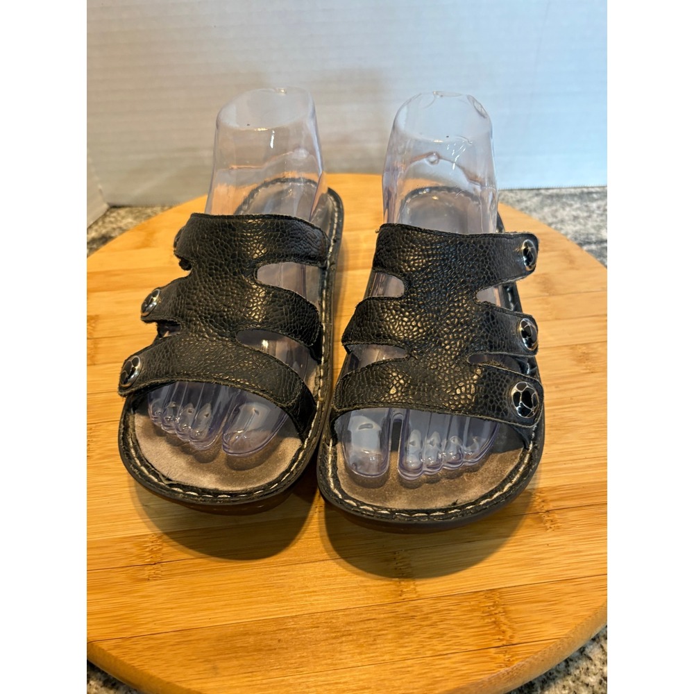 Alegria by PG Lite Womens Black Leather Slide Sandals Comfort Wedge 38